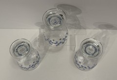 VTG Blue & Gray Flowers, White Line Design, Juice Glasses, Set of Three (3) Rare