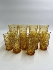 Set of 14 Vintage Amber Bark Glass Tumblers Mid Century Modern