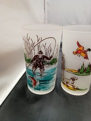 Libbey Rare Vintage Frosted Hunt Fish Bird Dog Tumbler Glasses 10 oz Lot Of 5
