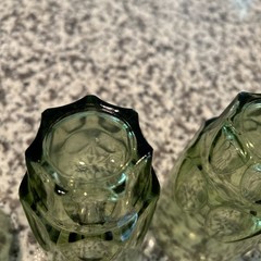 Set of five vintage Hazel Atlas green glass tumblers thumbprint pattern