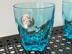 NWT Hazel Atlas 6 Blue Capri Gothic LOWBALL Rocks Glasses Hazelware UV Glow Aqua