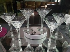 (6) Champagne glasses Hollow stem & satin cut bubble Seneca crystal Stratford