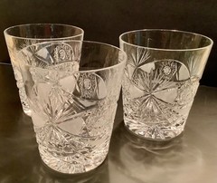 (3) Bohemian Whiskey Glasses Tumblers Hand-Cut Lead Crystal Hobstar Pinwheel Fan