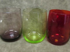 Vintage OHARA Glass/Crystal Thin Blown Small Tumbler Lot Red Blue Green Italy