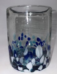 Hand Blown Bahia Blue/White/Turquoise Confetti 12 Oz Double Old Fashioned Glass