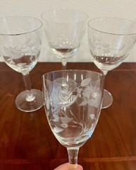 Vintage Etched Floral Water Wine Glasses 7 1/4” 11 Oz Set Of 4