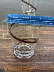 1 SOURCE INC, HAND BLOWN, RED SWIRLINE OLD FASHION GLASS SET OF 2 No Chips