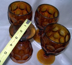 FOUR (4) Imperial Glass Provincial Whirlpool Amber Wine Glasses Brown Footed