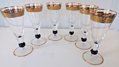 Set 6 Bohemian Czech CRYSTAL Heavily Gold Gilded Banded Wine Glass