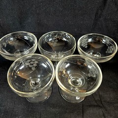 Set of 5 Etched Laurel Leaf Champagne Short Stem Coupe Glasses Sherbert 3.25″H