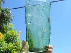 Vintage Mid Century Tex Decatur Glass Thumbprint Tumbler Green
