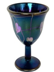 Goblet ART GLASS Don Richardson California. Blue Iridescent Heart Shapes 1983