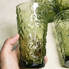 Vintage Anchor Hocking Milano Lido 5.5″ Tall Glass Cup Avocado Green Set Of 8