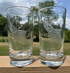 Etched Sailfish Highball Glasses, Set Of 2