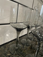 Vtg. Belgium Smoke Grey Crystal Stemmed Wine Glasses. Retro, Mod. Set of 6.