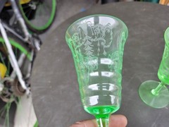Rare Lot of 4 Vintage Uranium Wine Glass Cocktail Martini Glasses Water