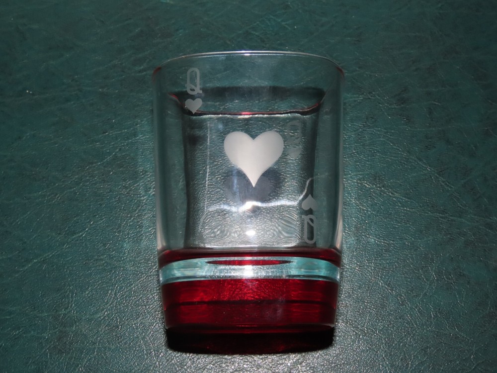 QUEEN OF HEARTS RED WHISKEY TUMBLER GLASS BY JOYJOLT