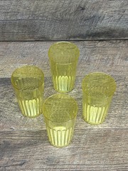 Vtg Arrow Yellow Ribbed Stacking Cup Set Plastic Tumbler Glasses 4 Piece USA 5”