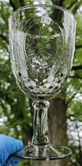 2 Depression EPAG Glass Goblets Wine Smoke Fleur-de-Lis Hobnail Bowl Green Glow