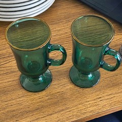 mugs. Green Glass Irish Coffee Mugs with Gold Rim and Handle, Set of 2