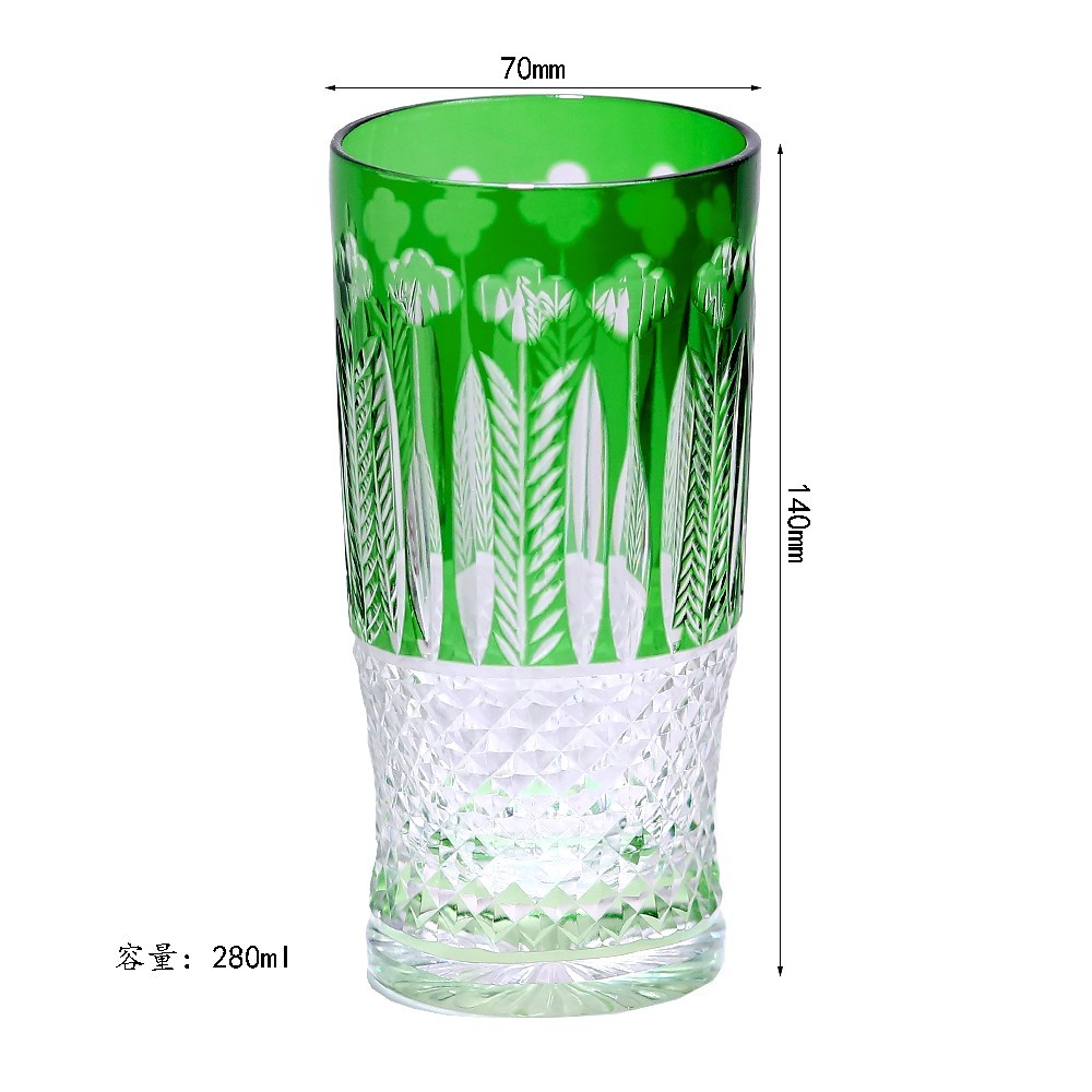 280ml Green Diamond Cut Clear Crystal Glasses For Liquor/Wine