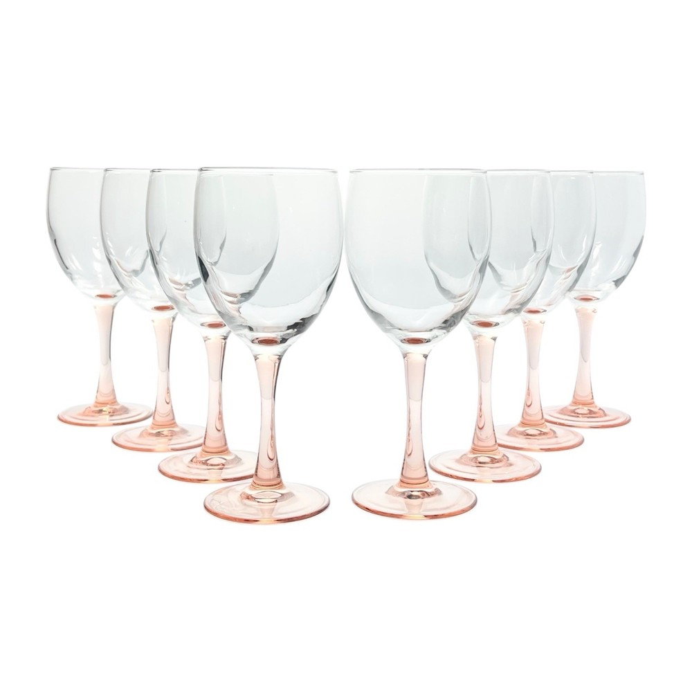 Cristal d’Arques “Rose” 8 Wine/Water All Purpose Glasses 7 1/4” 10oz Pink Stem