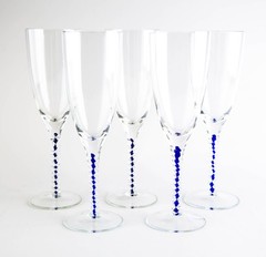Vintage Cobalt Blue Twist Stem Water Wine Goblet Glasses Set of 5 Large 12 oz.