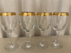 Vintage MCM Crystal Wine Glasses 24k Gold Filigree 6.5” Set of 4 – Hand Blown