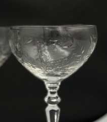 Set of 4 Vintage Rock Sharpe WILD ROSE Etched Crystal Coupes (circa:1941)