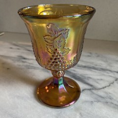 Vintage Indiana Glass Carnival Glass Goblet Harvest Grape Pattern Marigold