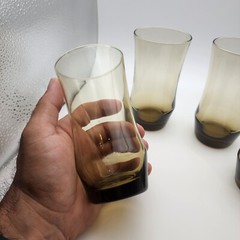Libbey Apollo Tawny Brown Flat Tumbler Drinking Glasses 13 oz Set of 4 Vintage
