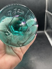 Fenton Madonna Inn Wild Rose Goblet Teal Aqua Goblet 6.5” L. E. Smith