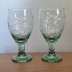 Vintage Libbey Orchard Fruit Spanish Green Thick Pedestal Water Goblets Set Of 2