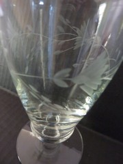 Vintage Etched Floral Leaves Panel Optic Wine Water Goblets Stems