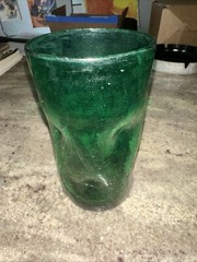 Pilgrim Glass Emerald Green 6″ Tall Tumbler Dimple Crackle Vase Vintage Good Con