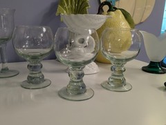 la mediterranea Set/9 Hand blown Green Wine, Beer, Water Goblets NEW!
