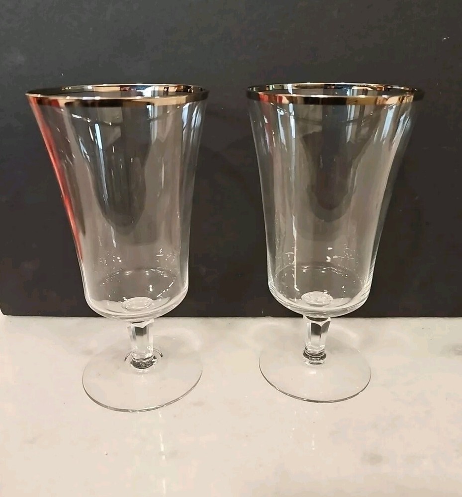 LENOX SOLITAIRE Platinum Trim Barclay Shape ICED TEA Glasses 6 5/8″ Set of 2