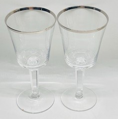 2 Lenox Solitaire Platinum Trim Barclay Clear Crystal Wine Glasses Pair 6 1/2″