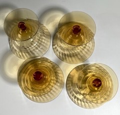 4 Amber Utility Glass Works Mandalay Dine Paneled Optic Sherbets MINT