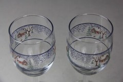 Set of 2 Libbey Glass Co Winter Village Country Snow Scene Water Goblets
