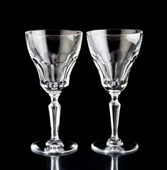 Val St Lambert Small Wine Glasses Set of 2 Elegant Vintage Crystal Signed