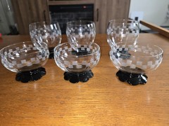 Vintage 6 Pc 1930s Weston Lilly Pad Foot Black Checkered Goblets Sherbet Lot