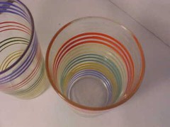 Retro Tumblers Lot of 2 Mid Century Modern Striped Multi-Color Holds 1 Cup Used