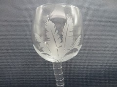 Nice Tall Crystal Wine Goblet with Palm Tree Design 9 1/8″t