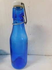 Blue Glass Growler Style Bottle 16 oz Pint Sz Ceramic / Porcelain Top