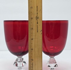 Set Of 7 Bryce Aquarius Ruby Red 5-3/4″ Crystal Water Goblets With Diamond Stem