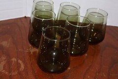 6 VTG Libbey ? Glasses Smoke Green Juice Tumblers Mid Century 4.25″ Ex Condition