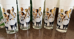 5 GAY FAD Barbershop Quartet 12 Oz Highball Glasses Mid Century 1950s Signed