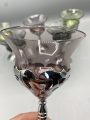 FARBER BROS Krome Kraft Cambridge Cocktail Cordials Amethyst Peridot Blue Glass