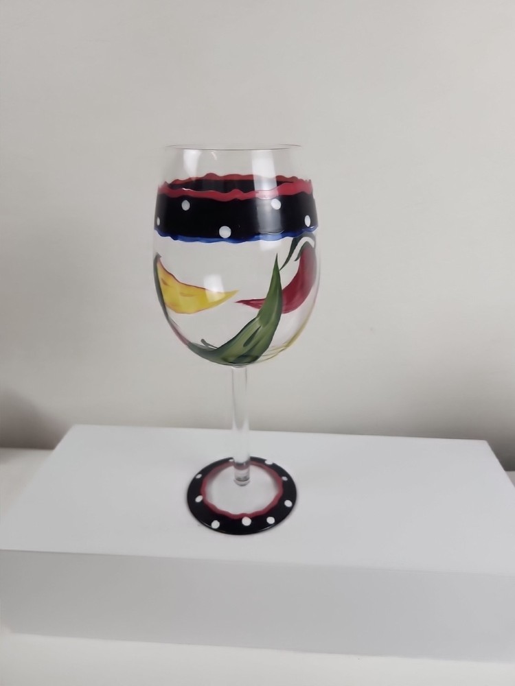 Wine Water Glass, 8.5″ Tall, Chili Peppers Hand Painted